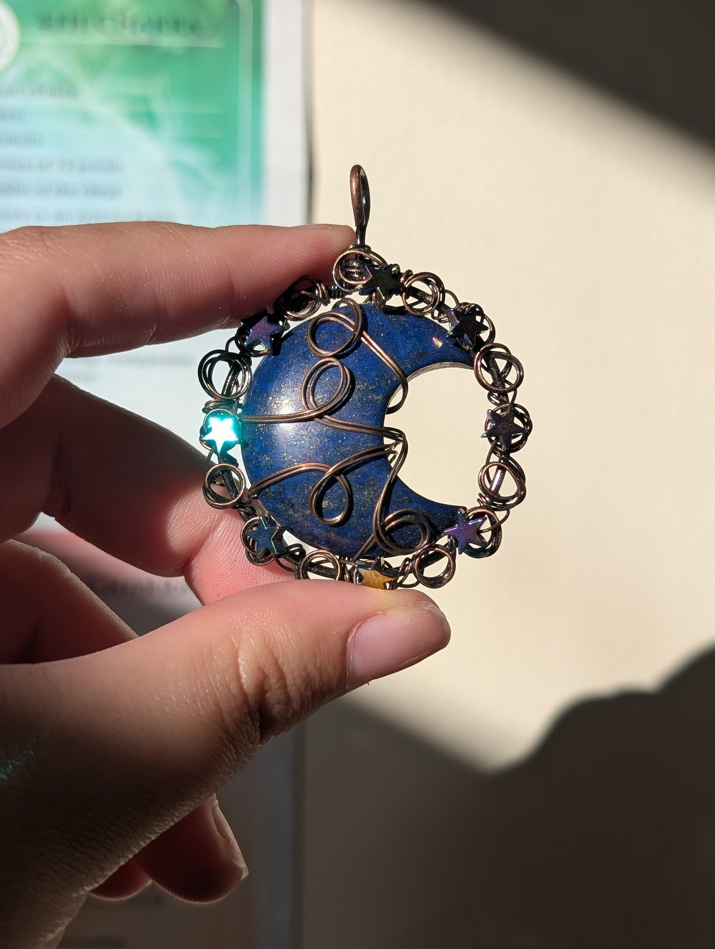 Lapis Lazuli Moon Wire Wrapped Pendant
