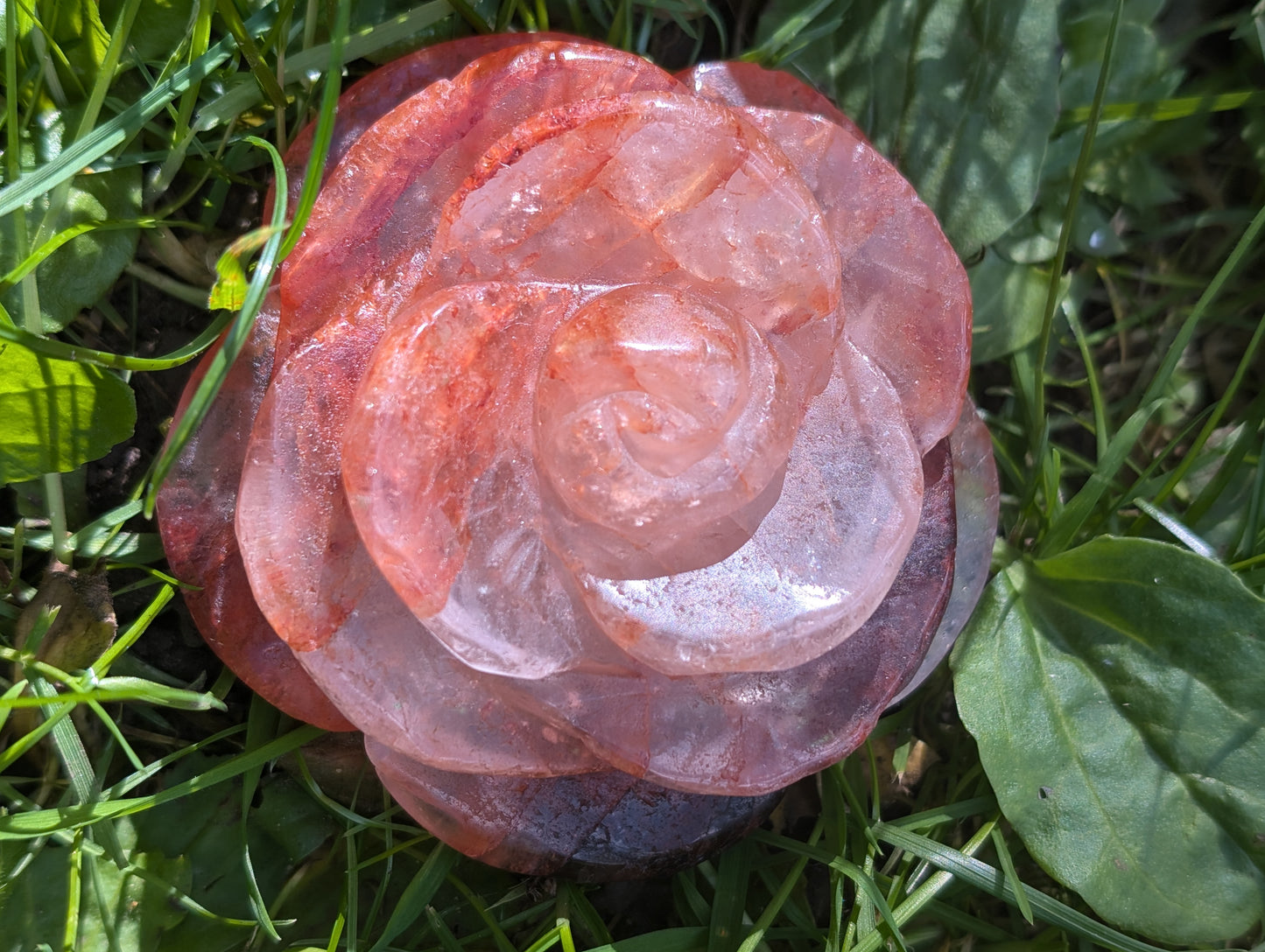 Fire Quartz Rose Carving